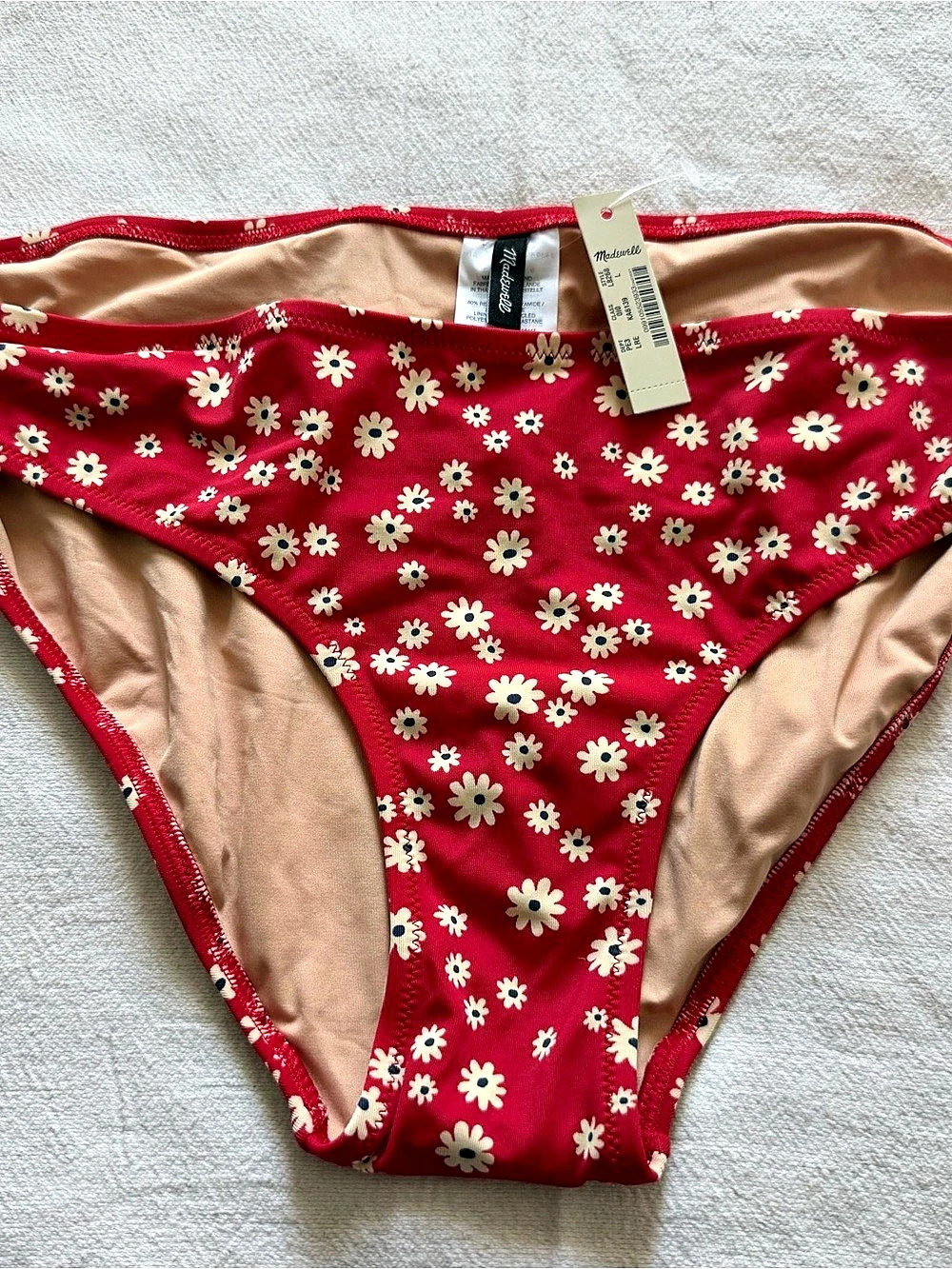Madewell Floral Bikini Bottom in Red & White Medium NWT